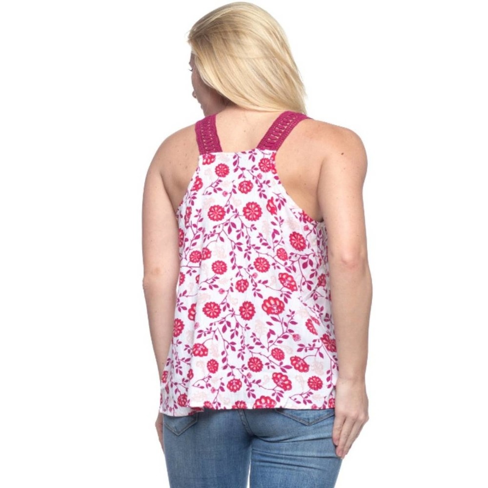 Floral Tank with Crochet V Neck - Picture 6 of 8